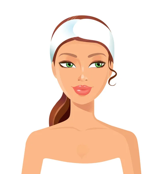 Nő tökéletes arc törölköző. Bőr szépség spa bőrápoló koncepció. — Stock Vector