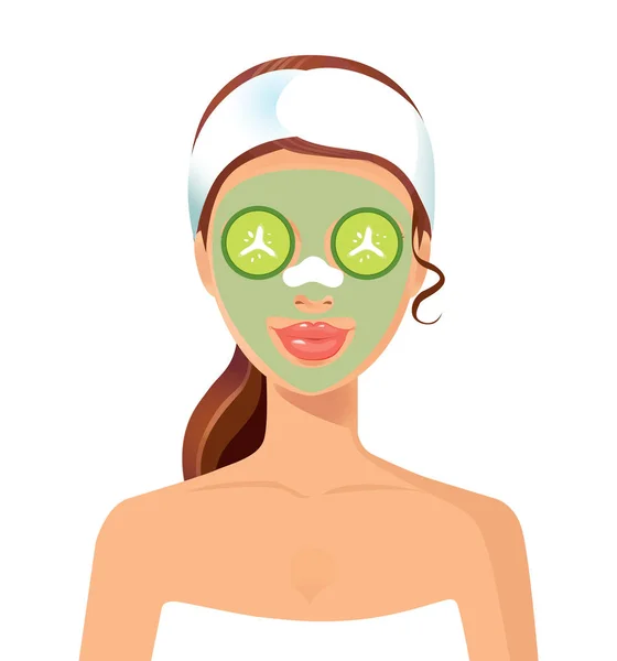 Pretty woman with mask on face vector illustration concept — Stock Vector