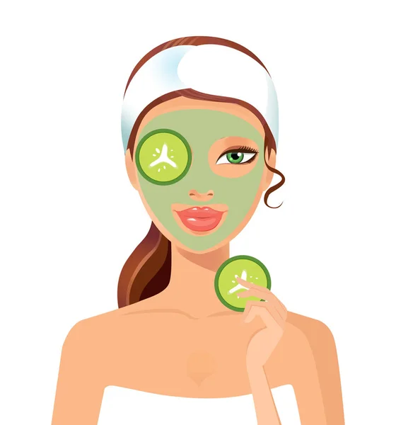 緑の顔マスク ベクトルを剥離と美しい女性を皮膚します。 — ストックベクタ