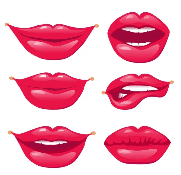 Un ensemble de lèvres rouges. Lèvres rouges sexy et glamour sur fond blanc — Image vectorielle