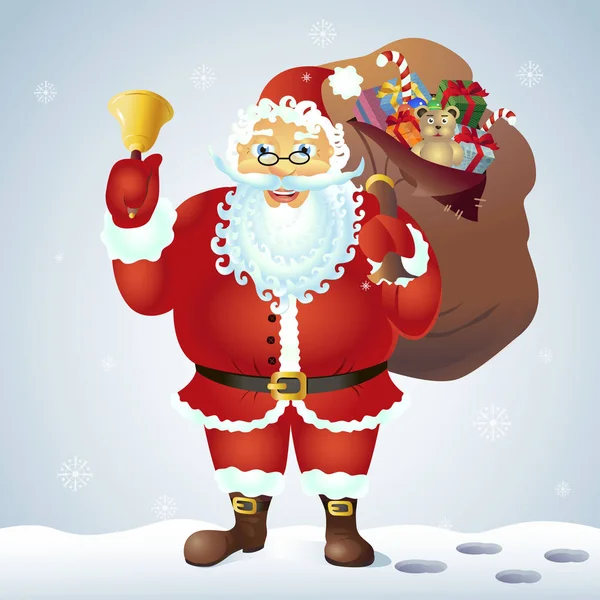 Père Noël Avec Cloche Isolée Sur Noël Blanc Illustration Vectorielle — Image vectorielle