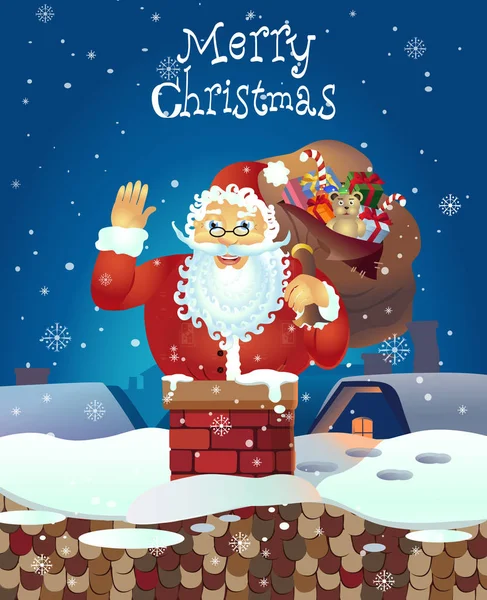 Père Noël dessin animé agitant la main. Père Noël avec un élevé — Image vectorielle