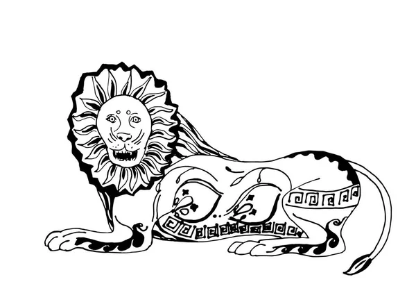 Ilustração decorativa decorativa grega do vetor do ícone do leão isolada —  Vetores de Stock