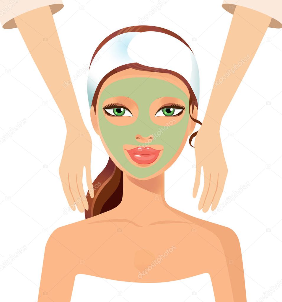 Portrait of happy woman receiving face massage at salon spa