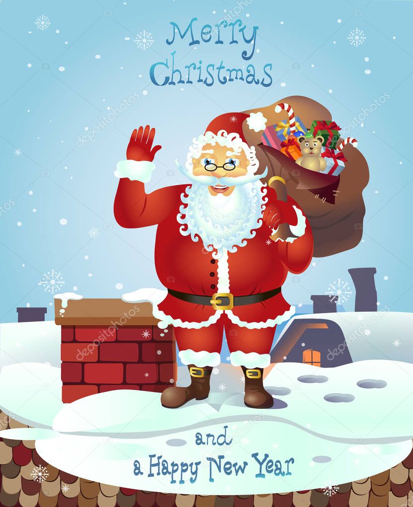 Christmas Santa Claus  cartoon waving  her hand cartoon character -  isolated on white vector Illustration