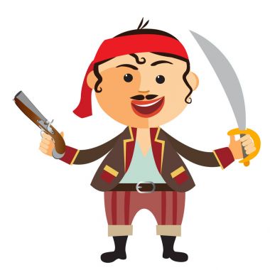 Beyaz bir arka plan üzerinde izole tabanca ile korsan. Vektör.