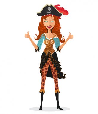 Hayranlık sürpriz şok şirin korsan kız beyaz bir arka plan üzerinde izole.