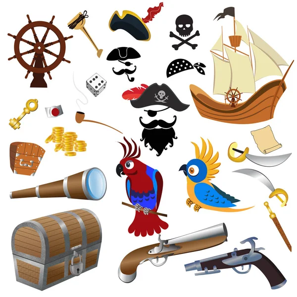 Iconos Piratas Ilustración Detallada Conjunto Vector Sobre Fondo Blanco — Vector de stock