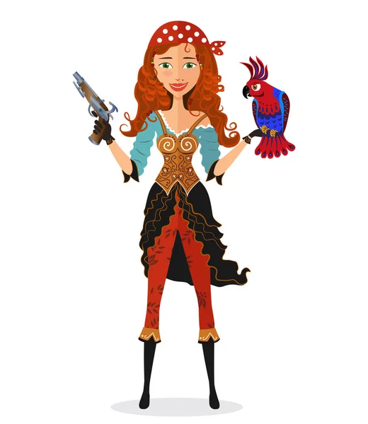 Pirata Chica Con Loro Pistola Polvo Vector Ilustración — Archivo Imágenes Vectoriales