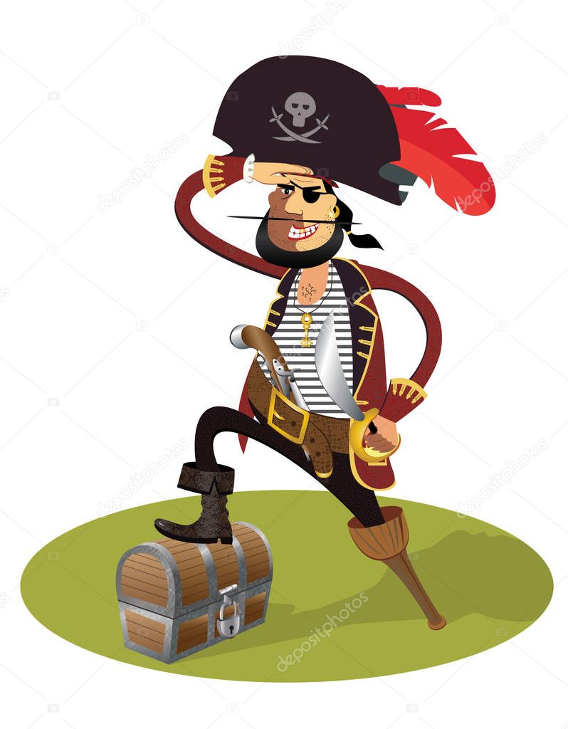 Pirate cartoon vector illustration isolated on a white background.