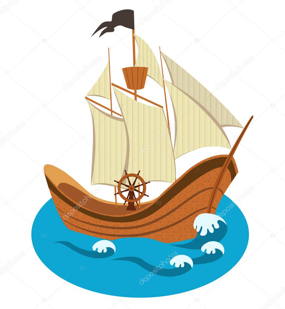 Sailing ship vector illustration isolated on a white background.