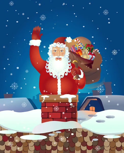 Noël Père Noël dessin animé agitant sa main dessin animé — Image vectorielle