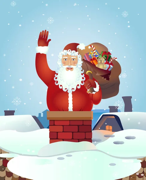 Noël Père Noël dessin animé agitant son personnage de dessin animé main — Image vectorielle