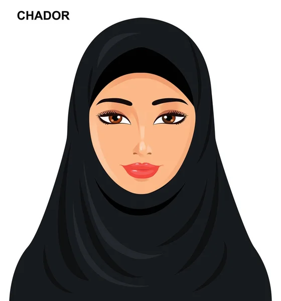 Vector - chador headgear style, beautiful arabic muslim woman — Stock Vector