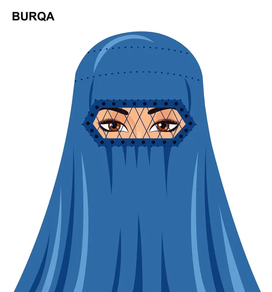 Vector estilo burka, hermosa mujer árabe musulmana en burka — Vector de stock