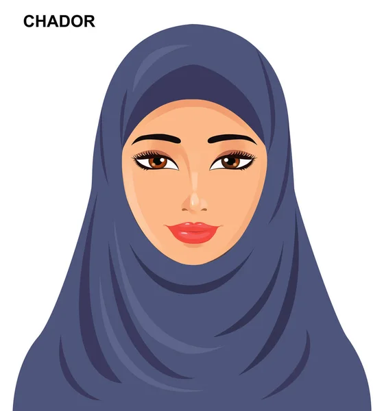 Vetor - estilo headgear chador, bela mulher muçulmana árabe —  Vetores de Stock