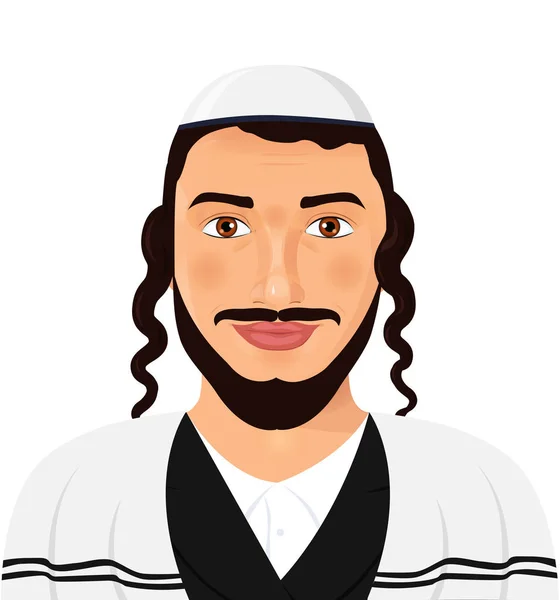 Orthodoxe joodse man met hoed in traditionele pak. Jeruzalem. Israël. Avatar stijl vector illustratie geïsoleerd op witte achtergrond. — Stockvector