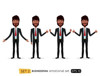 suprised african american business man waving her hand and cried emotion collection set vector isolated flat clipart