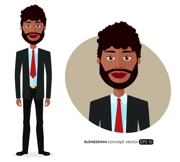 Homem de negócios americano com cabelo encaracolado natural desenho animado plano vetor ilustração isolada no branco —  Vetores de Stock