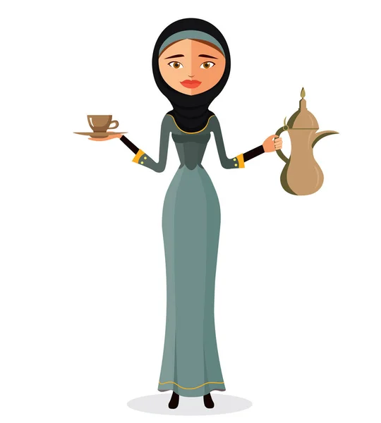 Arabe fille dessin animé vecteur illustration solate sur fond blanc . — Image vectorielle