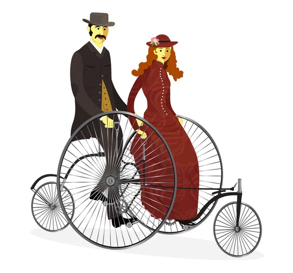 Retro-Paar von Radfahrern auf bicycle.vector Illustration. - Abbildung — Stockvektor