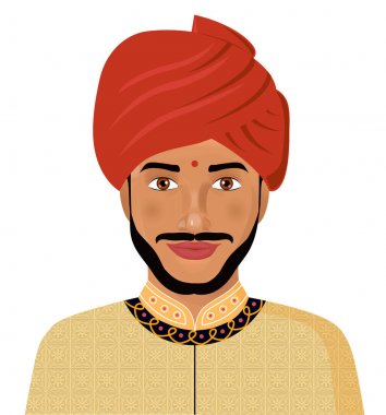 Doğu elbise beyaz izole geleneksel giyim Hintli adam. Vektör çizim.