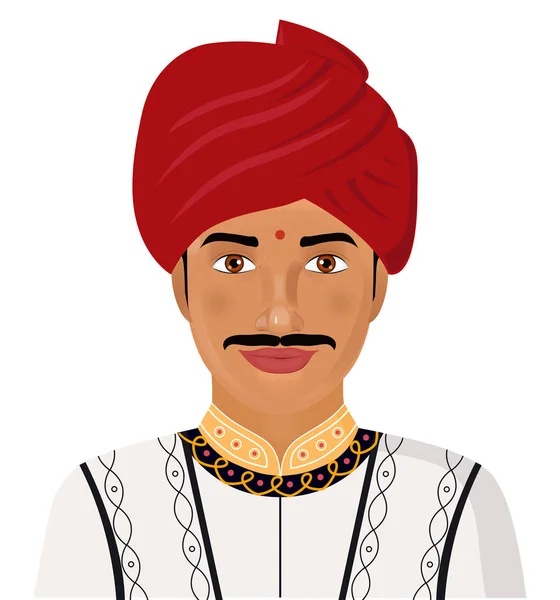Hombre indio con la ropa tradicional aislado en blanco en el vestido oriental. Ilustración vectorial . — Archivo Imágenes Vectoriales