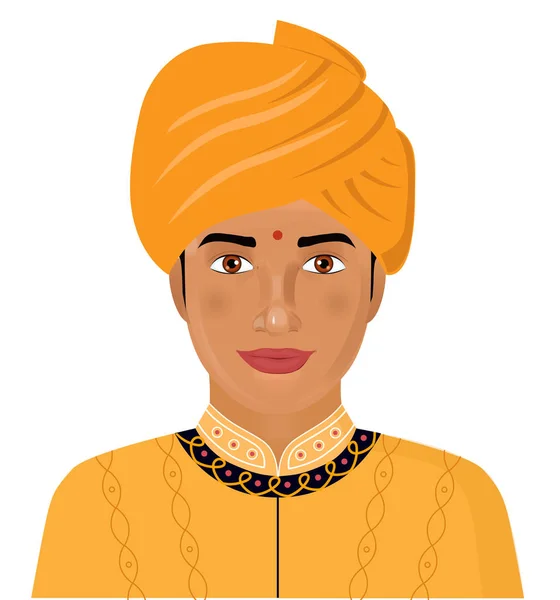 Indiase jongeman in de traditionele kleding op wit in de east jurk geïsoleerd. Vectorillustratie. — Stockvector