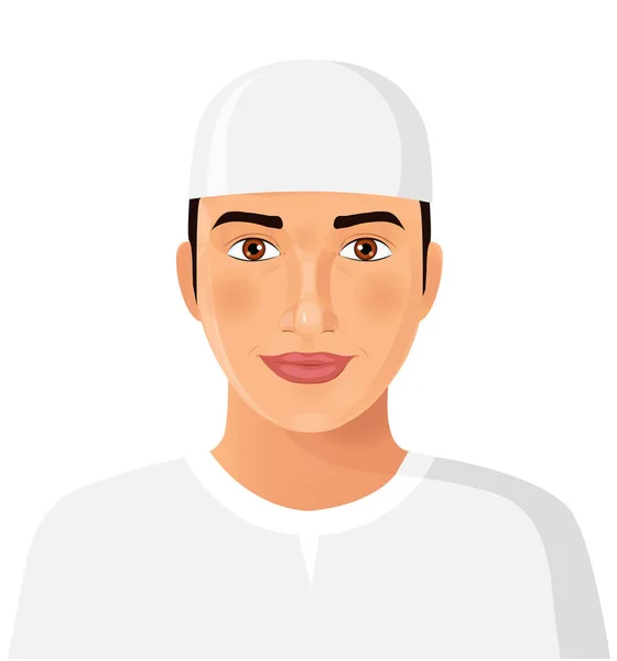 Молодий арабський чоловік аватар у традиційному капелюсі ізольований портрет обличчя Векторні ілюстрації — стоковий вектор