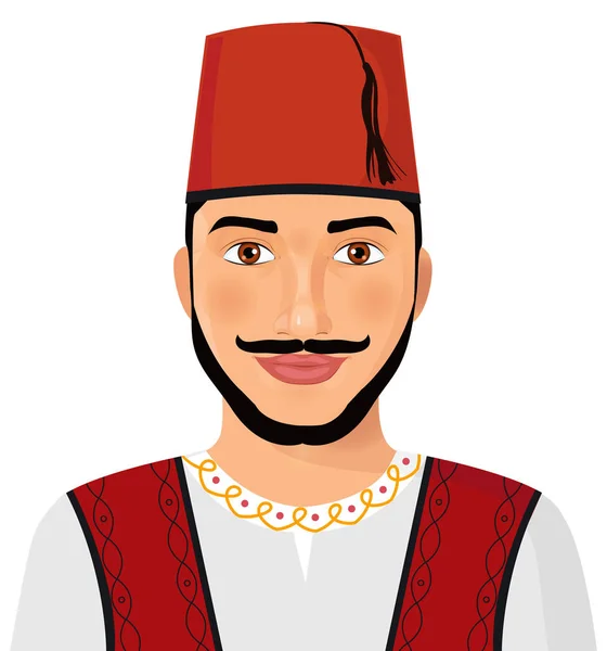 Homem turco avatar sultão em terno nacional desenho animado personagem vetor Ilustração isolado — Vetor de Stock