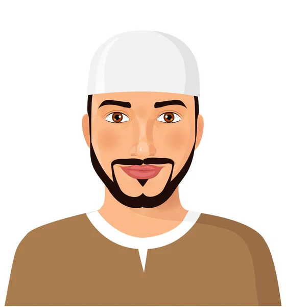 Homem oman árabe rosto avatar personagem imagem com vetor de barba Ilustração isolada —  Vetores de Stock