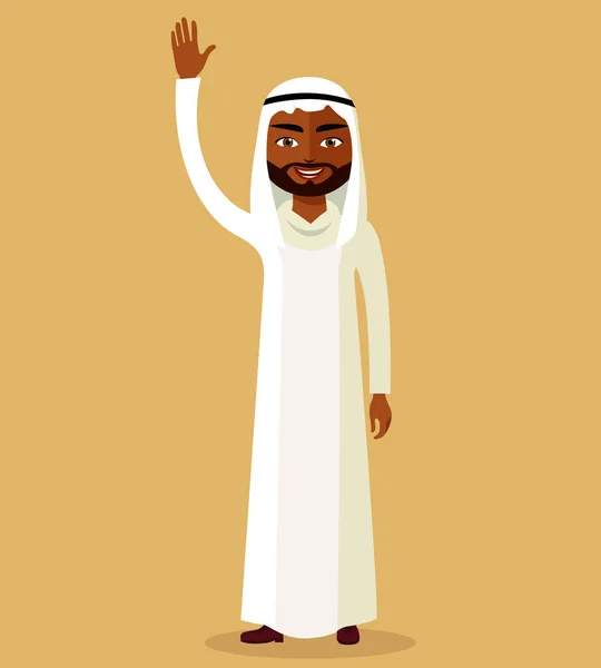 Saudi mann winkt mit ihrer hand isolate vektor illustration. — Stockvektor