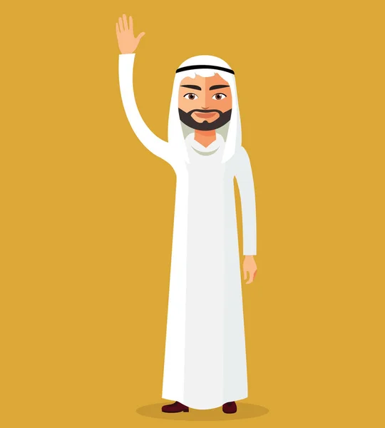 Σαουδική άνθρωπος κουνώντας το χέρι απομονώσετε διανυσματικά εικονογράφηση. — Διανυσματικό Αρχείο