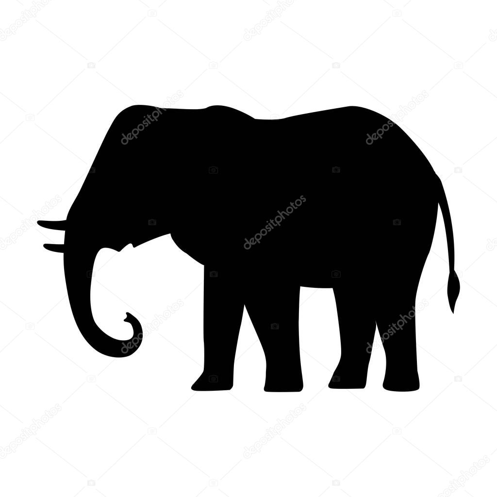 Vector cartoon silhouette icon black elephant large mammal forest elephant  asian elephant african bush with large ears illustration isolated on white 