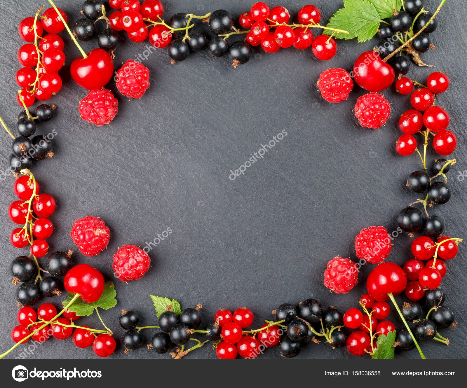 Свежие Ягоды Вишни, Малины, Красной Смородины И Черной Смородины.