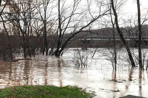 O rio depois dos chuveiros saírem das margens — Fotografia de Stock