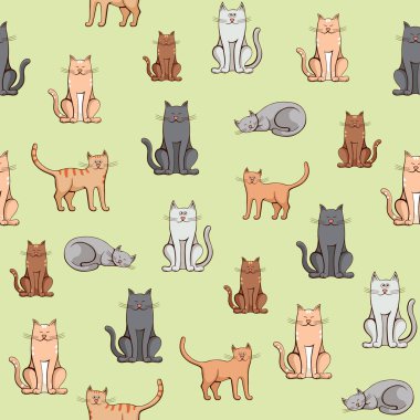 yeşil zemin üzerine Dikişsiz desen renkli kedi