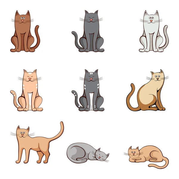 Gekleurde katten op witte achtergrond instellen Vectorillustratie. — Stockvector