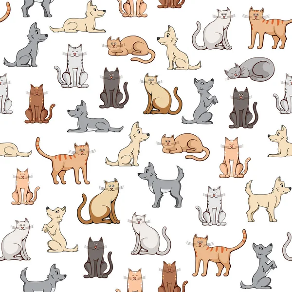 Seamless pattern cats and dogs on white background — Stock Vector