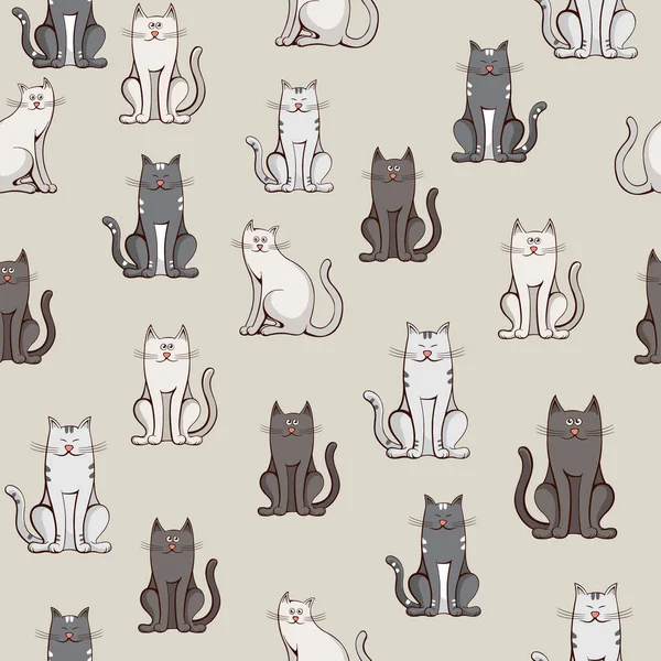 Patrón sin costuras gatos coloridos sobre fondo gris — Vector de stock