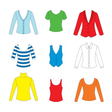 set of clothes for girls on white background clipart