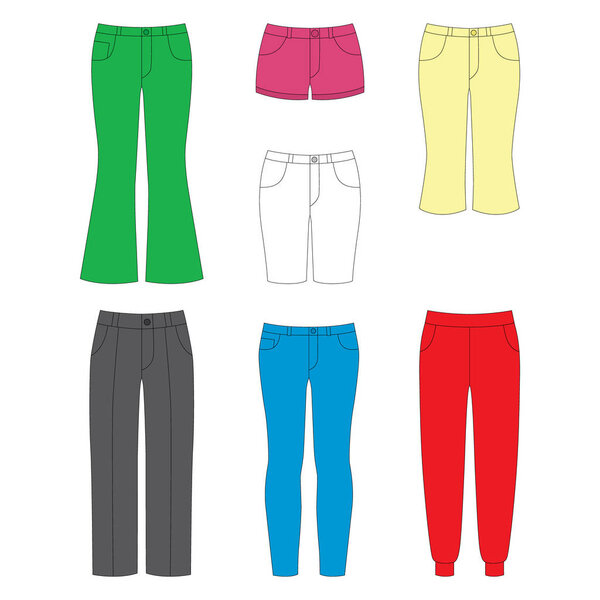 set of pants for girls on white background