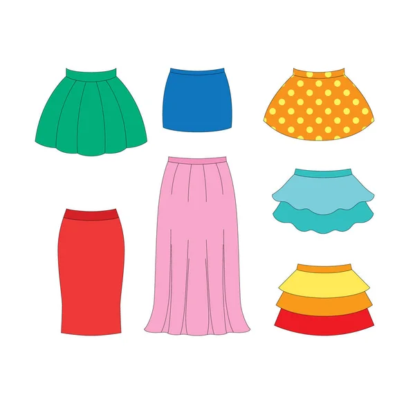 Conjunto de faldas para niñas sobre fondo blanco — Vector de stock