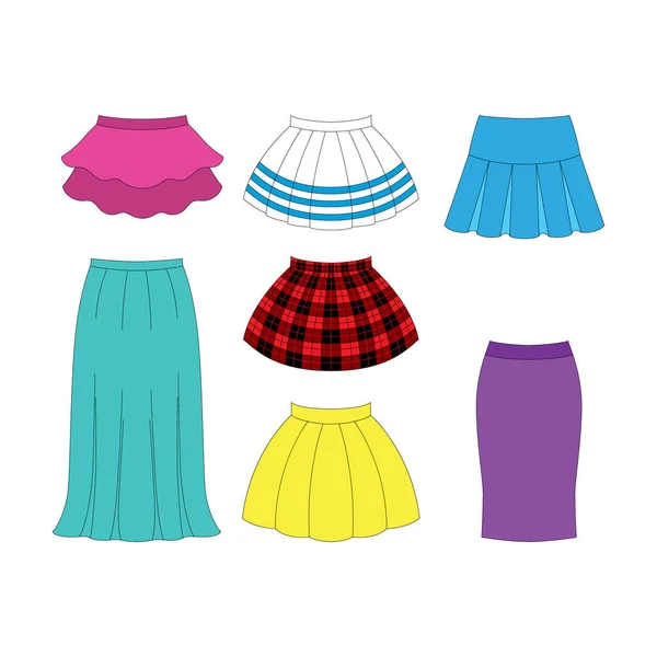 Conjunto de saias para meninas no fundo branco — Vetor de Stock