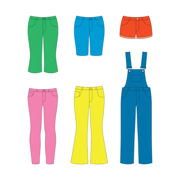 Conjunto de pantalones para niñas sobre fondo blanco — Vector de stock