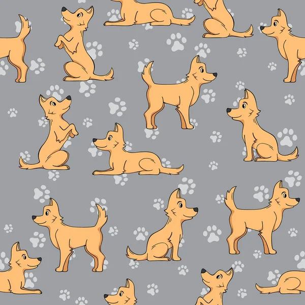 Seamless pattern dog and paw print on a gray background. — Free Stock Photo