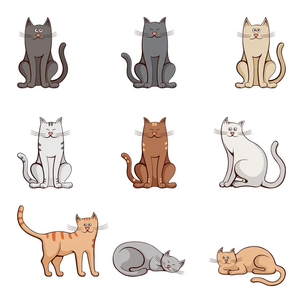 Set de gatos de color sobre fondo blanco. Ilustración vectorial . — Vector de stock