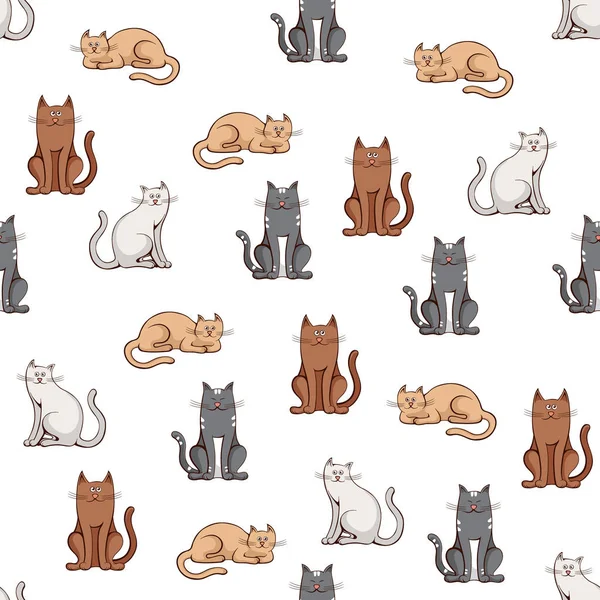 Seamless pattern colorful cats on white background — Stock Vector