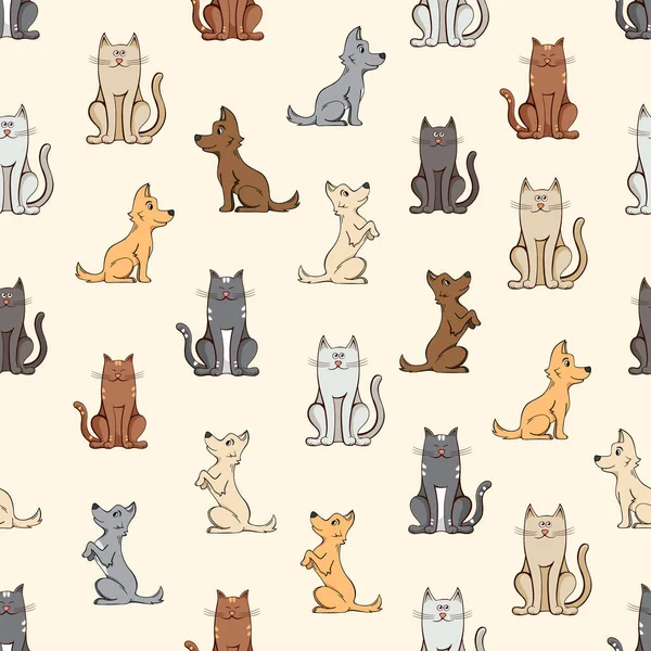 Seamless pattern cats and dogs on yellow background — Stock Vector