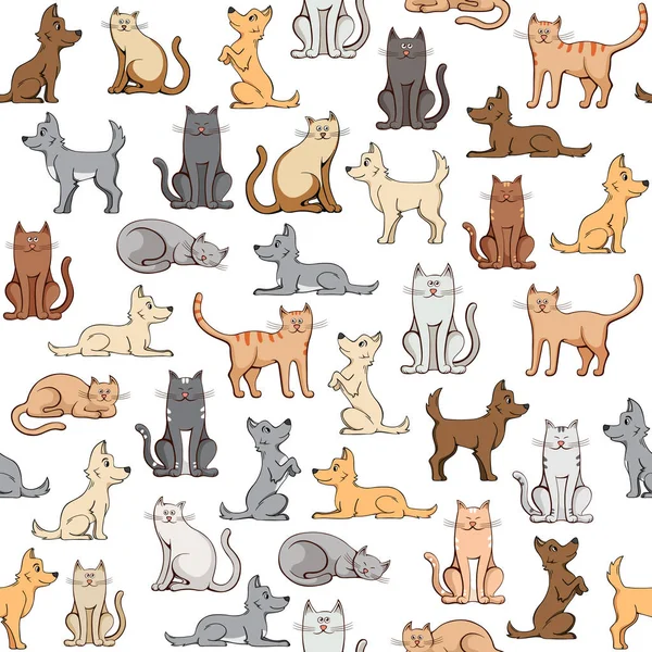 Seamless pattern cats and dogs on white background — Stock Vector